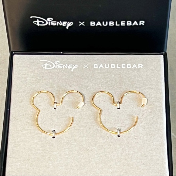 Disney x BaubleBar Mickey Mouse Gold Threader Hoop Earrings - Picture 4 of 13